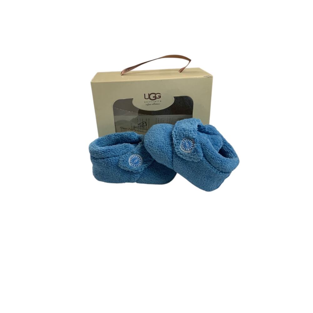 UGG Baby Booties Blue Fleece Infant Size 2/3 Months Non Slip Soft Shoes w Box
